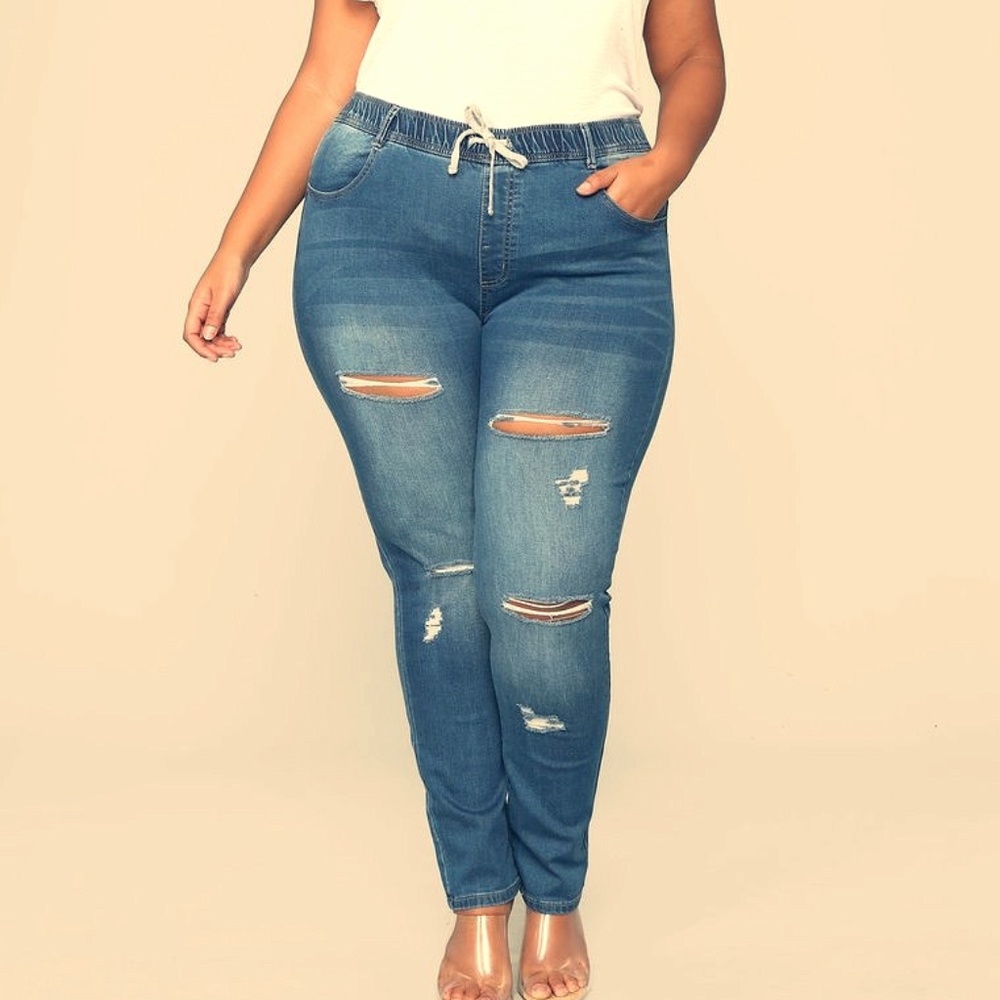 Stretch Denim Distressed Jogger Jeans